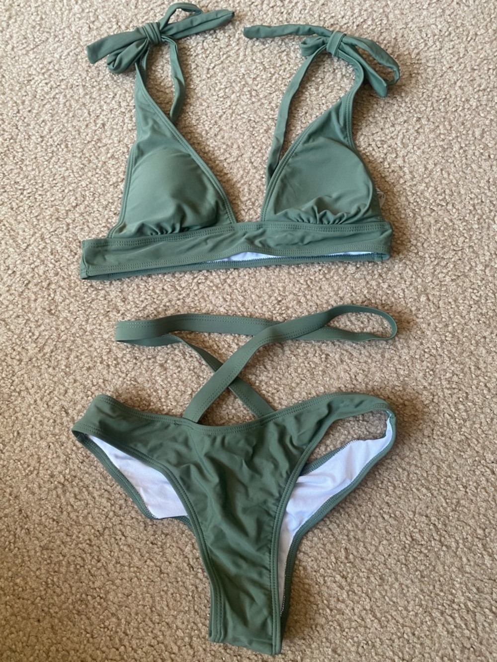 New: Olive Green Tie-Strap Bikini Set